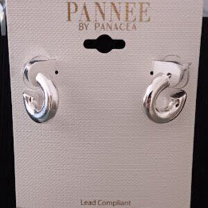 PANNEE By PANACEA Mod/Contemporary Polished Silver Chunky Hoop Earrings**NEW!